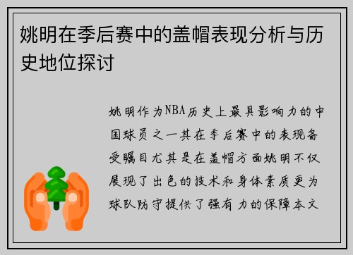 姚明在季后赛中的盖帽表现分析与历史地位探讨